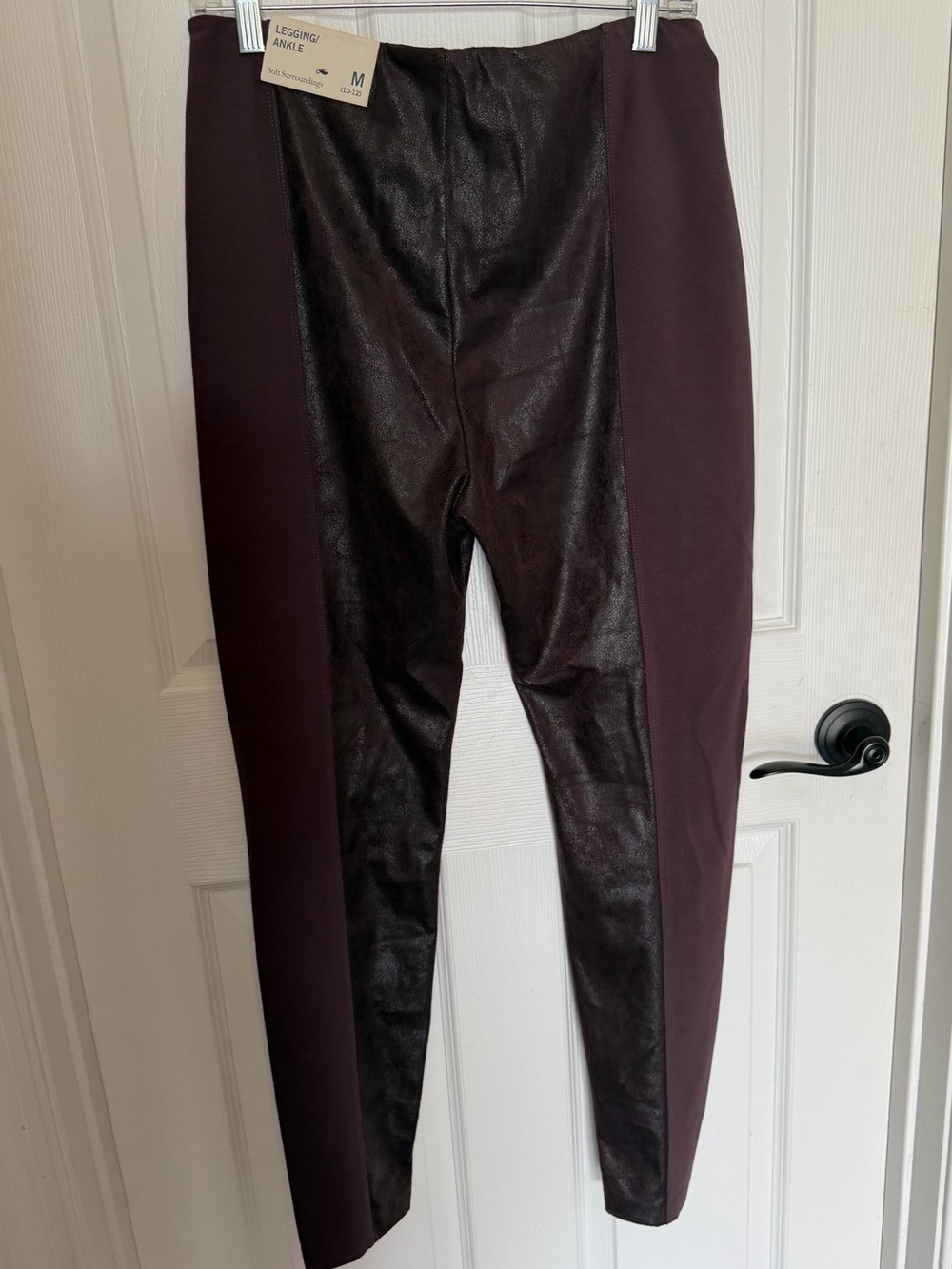 Soft Surroundings Mixed Media Faux Leather Ankle Leggings deep plum/burgundy M - Picture 3 of 8